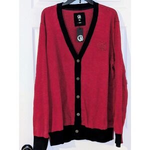 Cavi Mens 3XL Red Black Striped V-Neck Knit Cardigan Sweater Streetwear NWT
